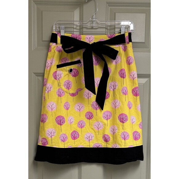 BEEBOP & WALLY NYC A-Line Skirt Women XS Yellow Pink Trees Belt Knee Spring - Picture 1 of 12